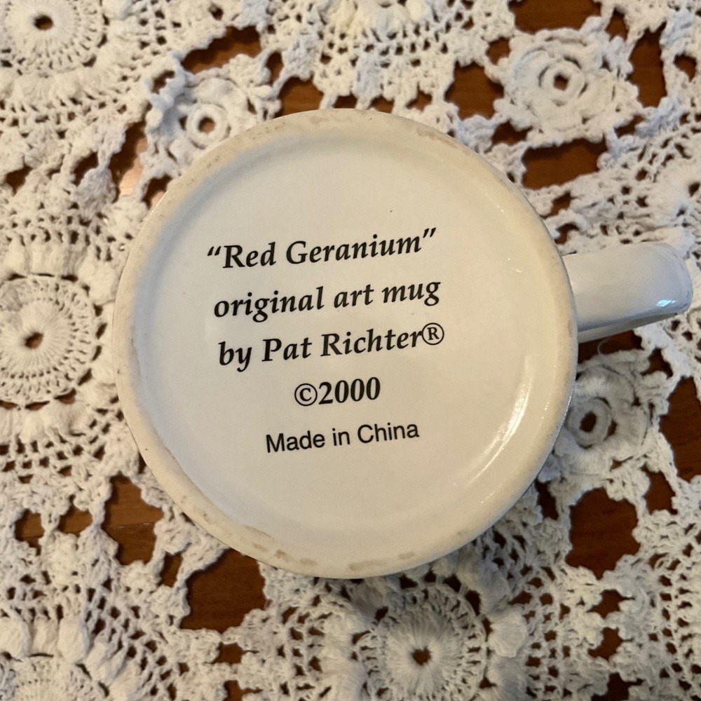 Pat Richter Red Geranium Original Art Coffee Mug 2000 Floral Decor - Picture 3 of 3